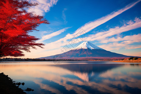 日出富士山的美丽景观背景图片