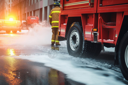 街道上救援的消防车背景图片