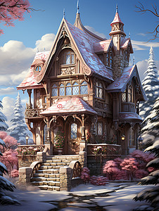 冬季白雪覆盖的房屋建筑背景图片