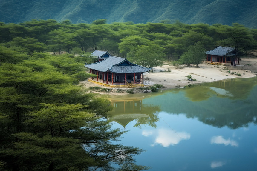 山青水碧的户外风景图片