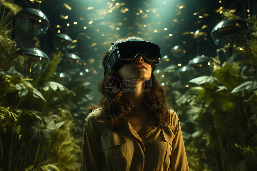 虚拟森林中的女子图片