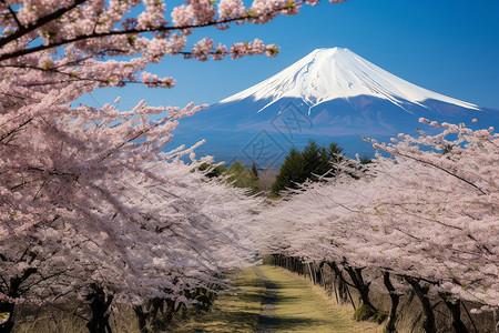 樱花环绕的富士山背景图片