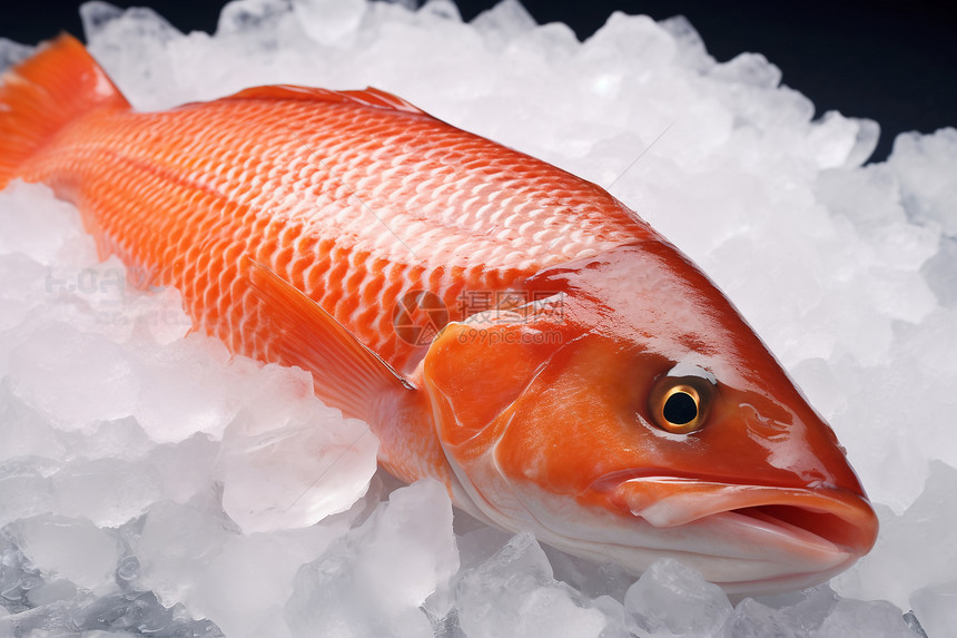 寒冰下的生鱼美食图片