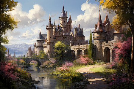 春暖花开的城堡背景图片