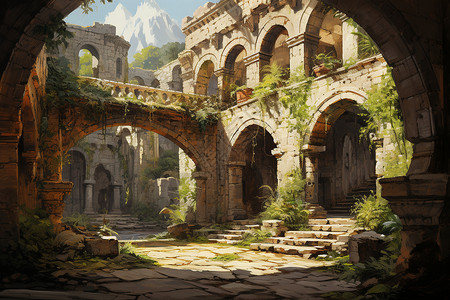 古堡庭院背景图片