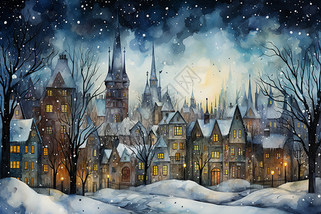 冬日童话教堂背景图片