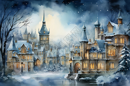 冬日奇幻的房屋背景图片