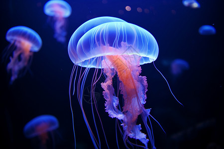 黑夜中发光的水母背景图片