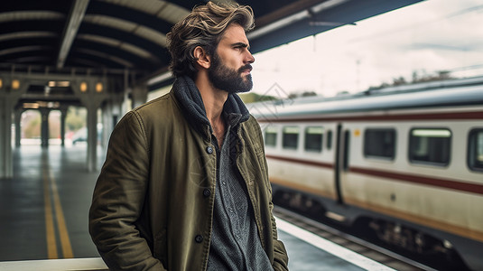 火车站里的孤独男子背景图片