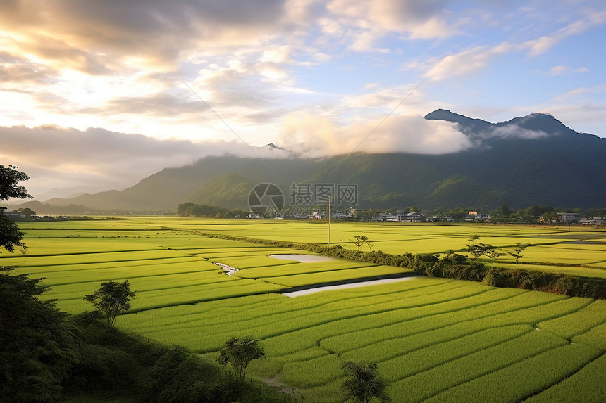 夕阳下的田园乡村图片