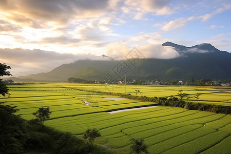 夕阳下的田园乡村背景图片