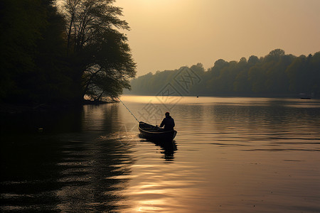 湖畔渔夫的黎明画面背景图片