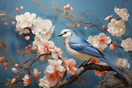 花鸟绣画中的细腻之美背景图片