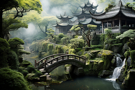 中国园林唯美风景背景图片