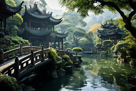 中国花园建筑背景图片