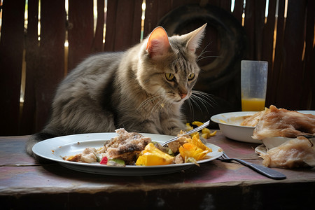 享受美食的猫咪图片素材