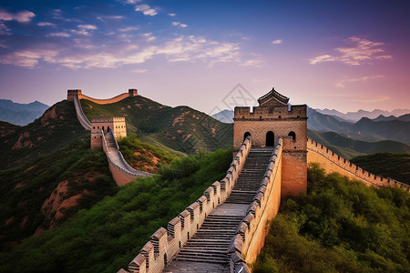 中国长城上的日出奇观背景图片