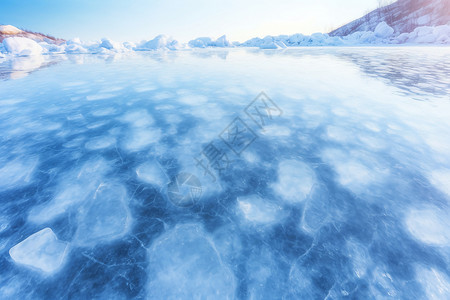 冰雪冻结的湖泊背景图片