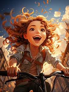骑车中的孩子背景图片