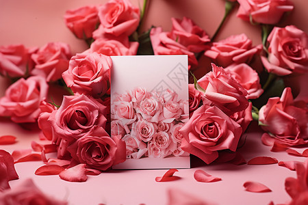 粉色玫瑰围绕的卡片背景图片