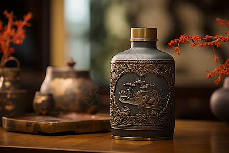 龙形青花酒罐背景图片