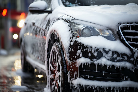 车辆清洗全是泡沫的汽车背景