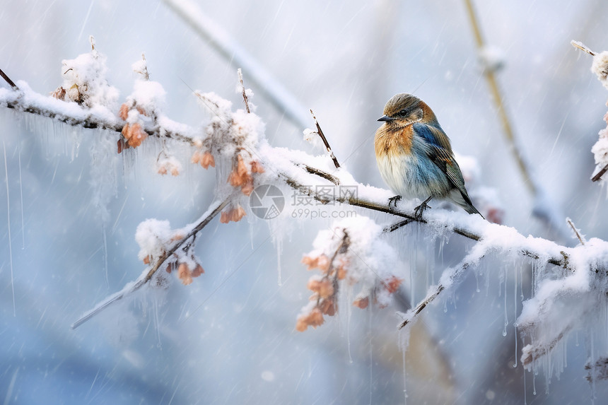 冬日枝头上的小鸟图片