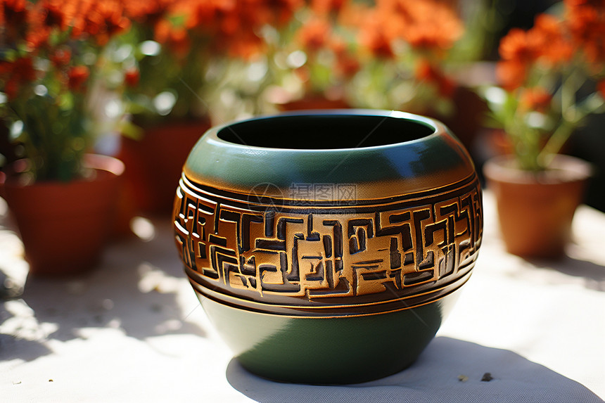 陶瓷花瓶的绿色盆栽图片