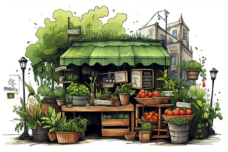 农贸市场插画背景图片
