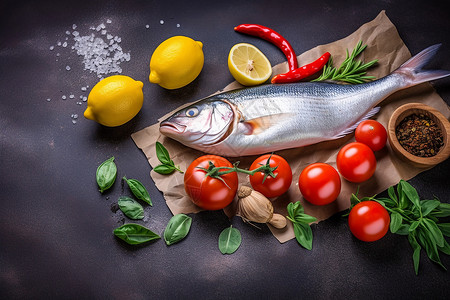 蔬菜和鱼背景图片