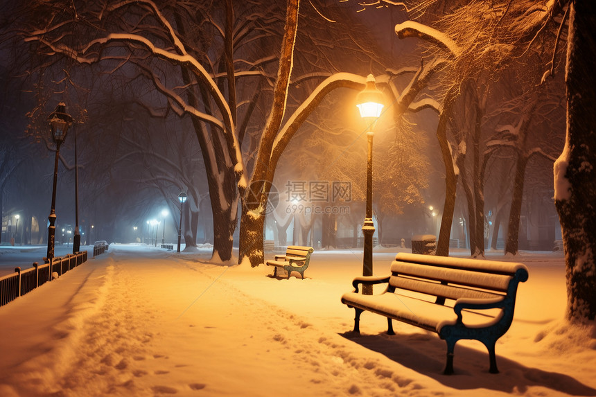寒冬夜满园雪图片