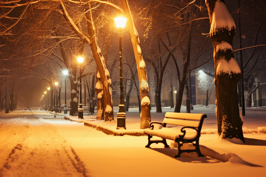 冬夜被白雪覆盖的街道图片