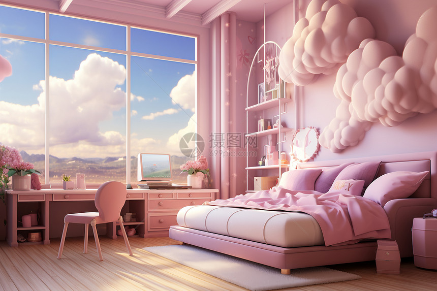 粉色的梦幻卧室图片