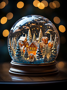 唯美精致的雪夜水晶球背景图片