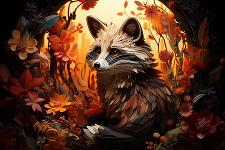 梦幻森林中的小狐狸背景图片