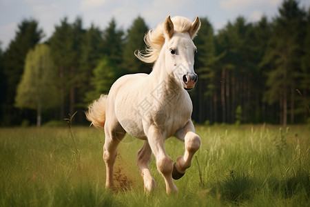 草原上奔跑的白色马匹高清图片