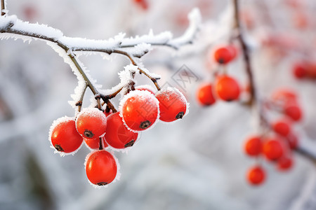 白雪覆盖的浆果背景图片