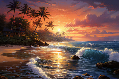 落日下的海滩背景图片