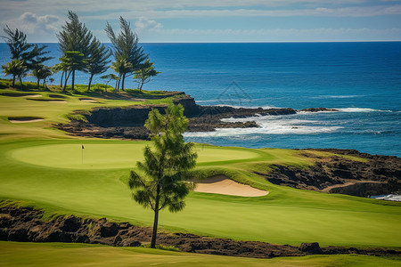 海洋边上的高尔夫球场背景图片