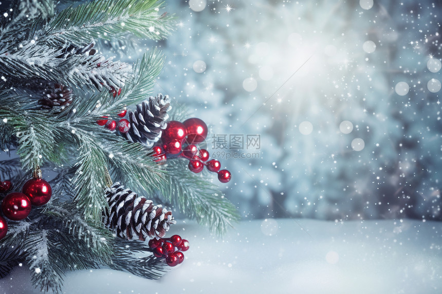 冬日白雪中的圣诞树图片
