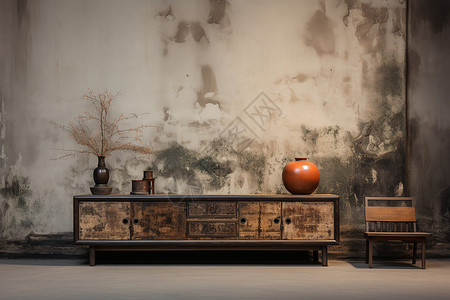 家具做旧素材怀旧的老式木质柜子背景