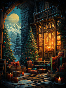 冬日温馨小屋背景图片