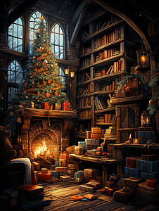 冬日童话中的温馨小屋背景图片