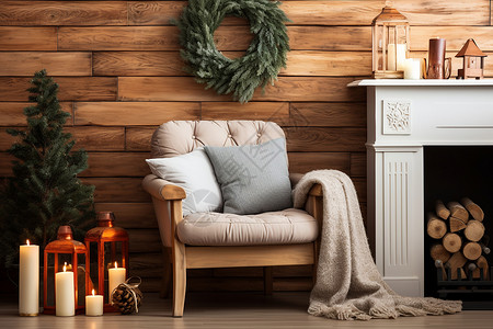 温暖舒适的冬季客厅装潢背景图片