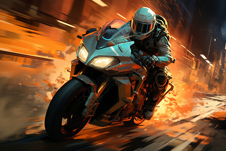 男子骑摩托车高速行驶高清图片