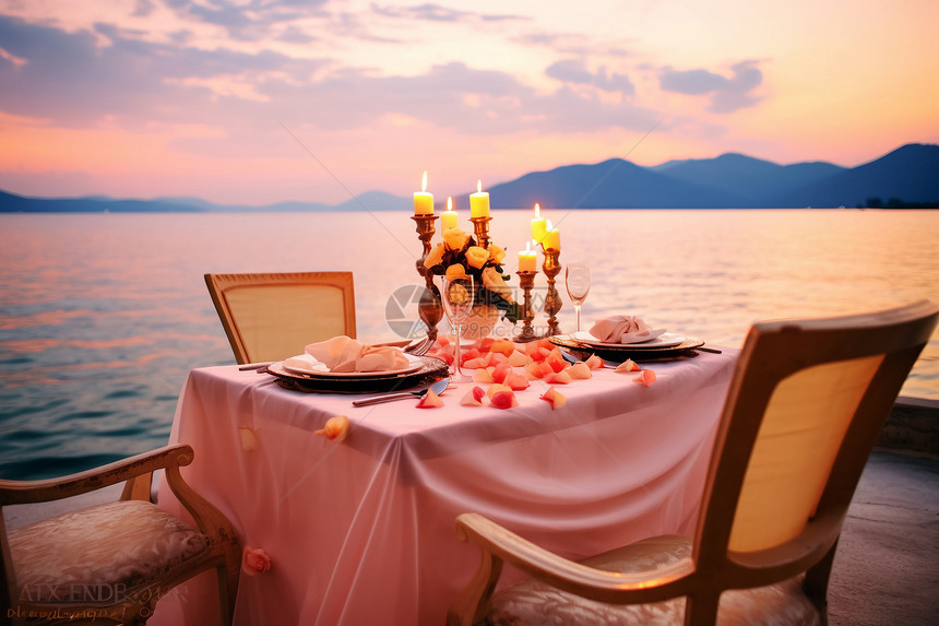 浪漫的海边烛光晚餐图片