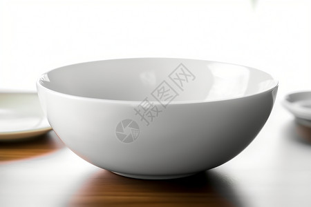 桌面上空的陶瓷碗背景图片
