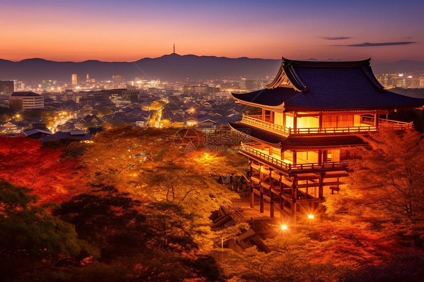 夜晚绚丽的京都城市夜景图片