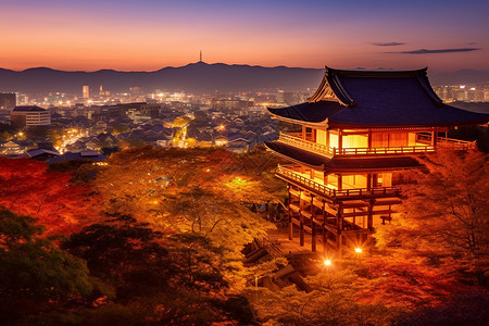 夜晚绚丽的京都城市夜景背景图片
