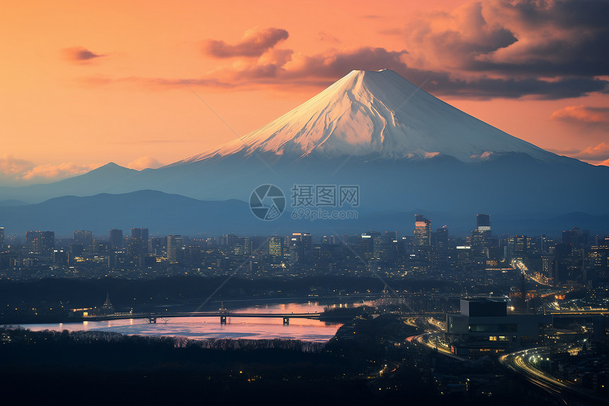 雪山下的城市建筑图片